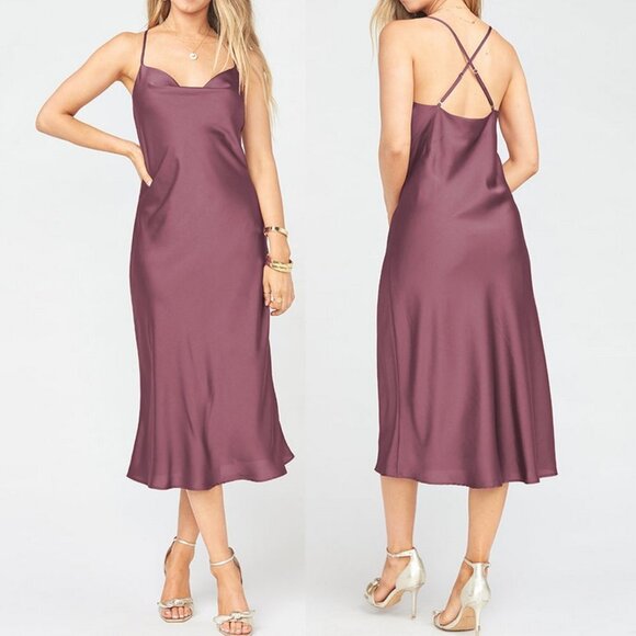 Show Me Your Mumu Verona Cowl Neck Slip Dress Dusty Plum Luxe Satin Small - Picture 2 of 14